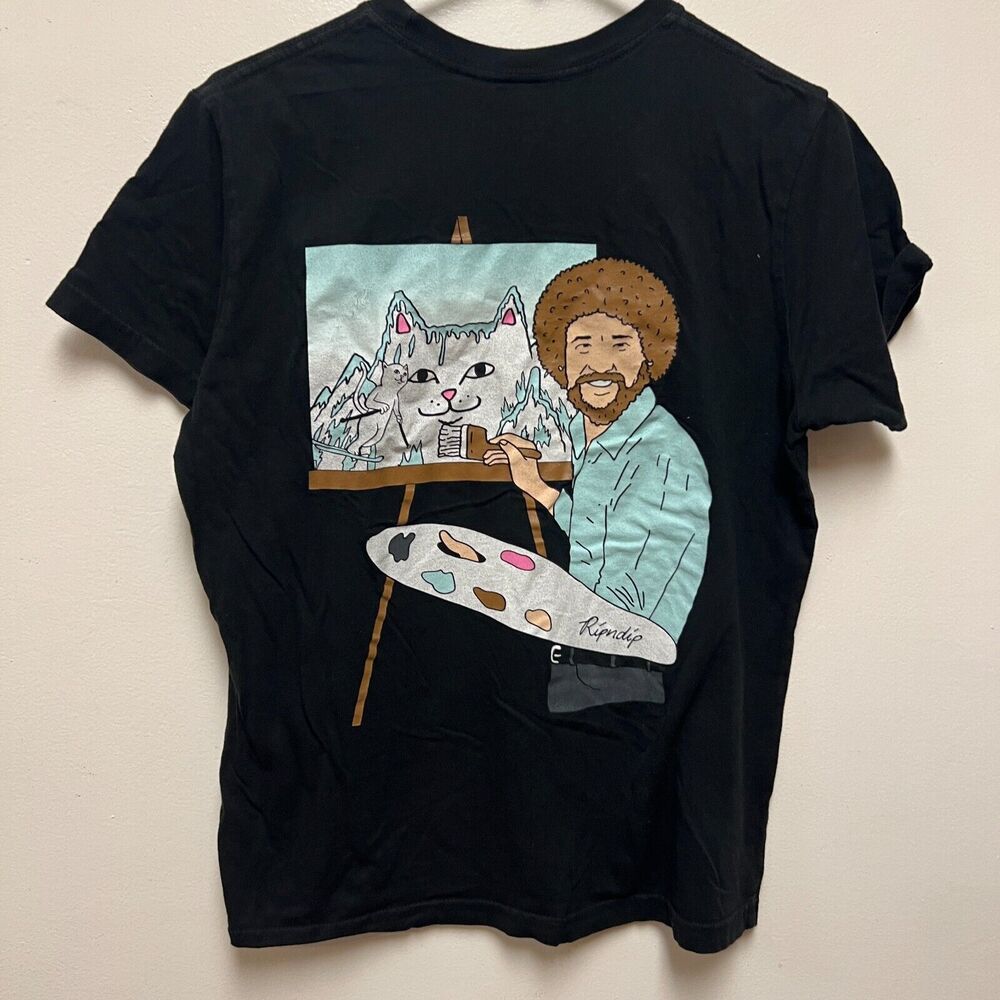 Rip N Dip Bob Ross Cat Short Sleeve T Shirt Small Black Skateboard